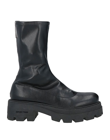 SERGIO ROSSI Boots Black Leather, Textile fibers