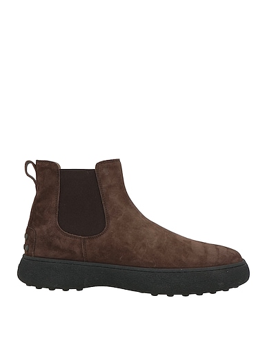 TOD'S Ankle boot Dark brown Leather, Textile fibers