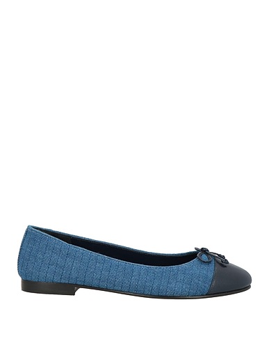 TORY BURCH Ballet flats Blue Textile fibres, Leather