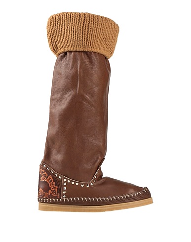 L' ARTIGIANO DI RICCIONE Boots Brown Leather, Textile fibers