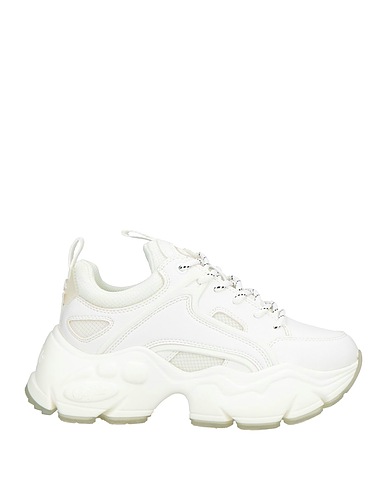BUFFALO Sneakers White Leather, Textile fibres