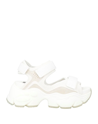 BUFFALO Sandals White Leather, Textile fibers
