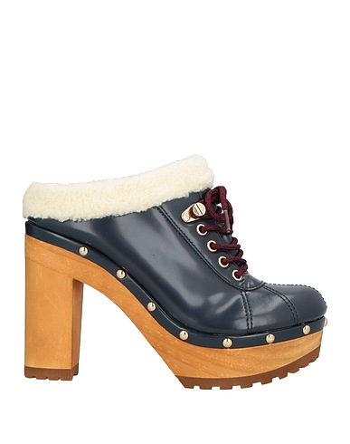TOMMY HILFIGER Mules and clogs Navy blue Leather, Textile fibres