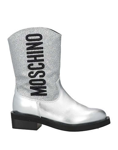 MOSCHINO TEEN Ankle boot Silver Leather, Textile fibres