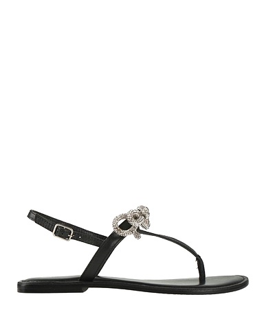BORGO GIANNOTTI Flip flops Black Leather, Textile fibers