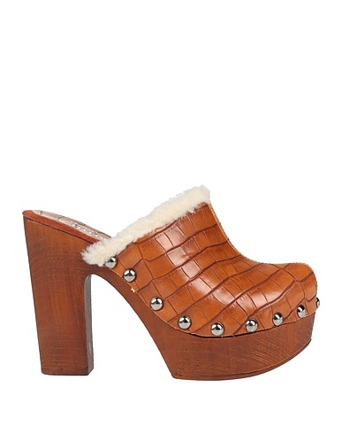 ACTITUDE by TWINSET Mules and clogs Tan Leather, Textile fibers