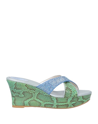 RENE' CAOVILLA Sandali Verde Pelle, Fibre tessili, Pelle di serpente
