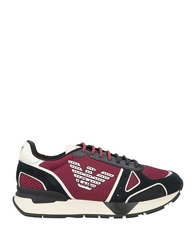 EMPORIO ARMANI Sneakers Burgundy Leather, Textile fibers