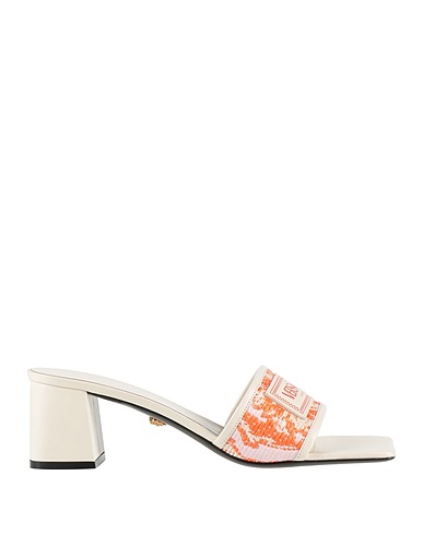 VERSACE Sandals Orange Calfskin, Natural raffia