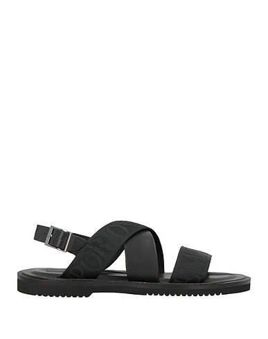EMPORIO ARMANI Sandals Black Leather, Textile fibres