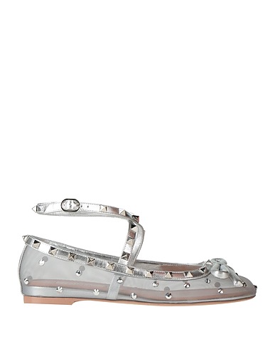 VALENTINO GARAVANI Ballet flats Silver Leather, Textile fibres