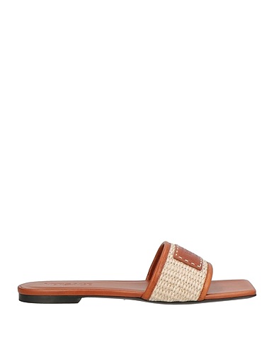 VERSACE Sandals Tan Calfskin, Natural raffia