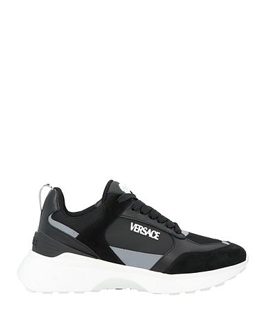 VERSACE Sneakers Black Leather, Textile fibers