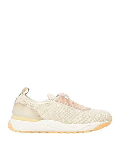 SANTONI Sneakers Ivory Leather, Textile fibres