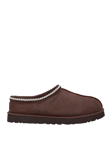 UGG Mules and clogs Dark brown Leather, Textile fibres