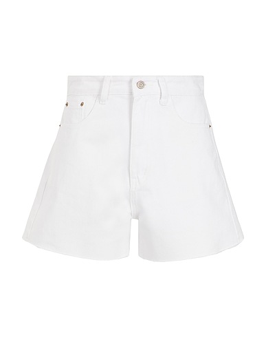 8 by YOOX Denim shorts ORGANIC COTTON DENIM  FRINGED HEM SHORTS
 White 100% Organic cotton