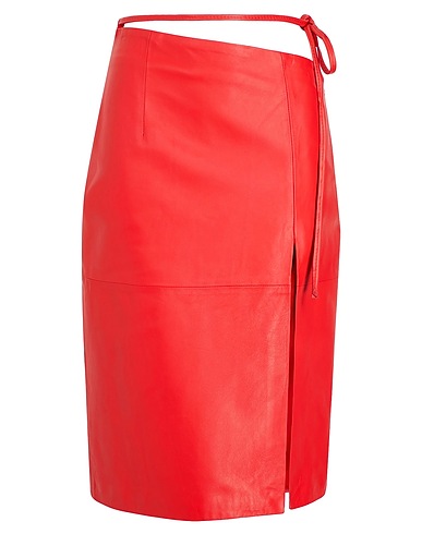 8 by YOOX Midi skirt LEATHER HIGH-WAIST CUT-OUT MIDI SKIRT
 Red 100% Lambskin
