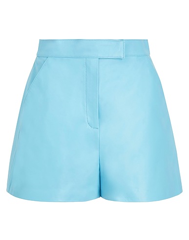 8 by YOOX Leather pant LEATHER HIGH-WAIST BERMUDA SHORTS
 Turquoise 100% Lambskin