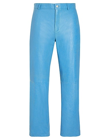 8 by YOOX Casual trouser LEATHER WIDE LEG PANTS Azure 100% Lambskin