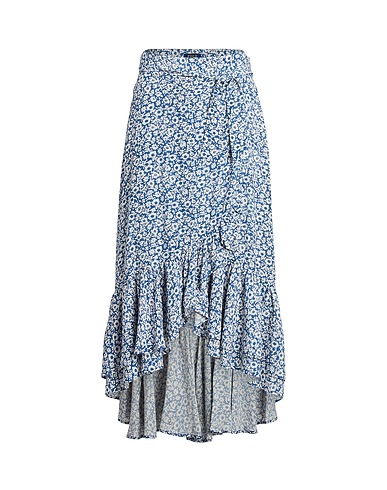 POLO RALPH LAUREN ミディ丈スカート FLORAL RUFFLED CREPE SKIRT
 ブルー レーヨン 100%