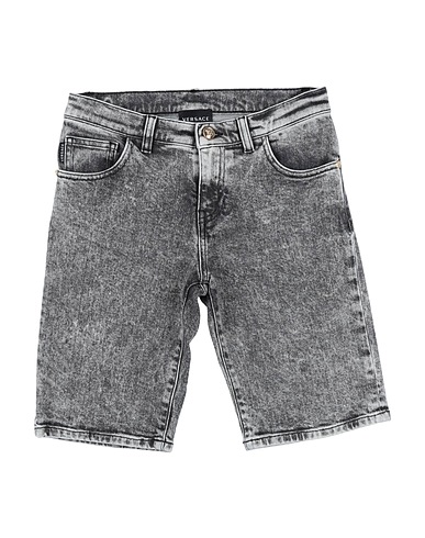VERSACE YOUNG Denim shorts Black 99% Cotton, 1% Elastane