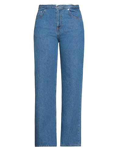 JUST CAVALLI Denim pants Blue 100% Cotton, Bovine leather