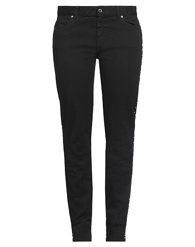 JUST CAVALLI Pantaloni jeans Nero 98% Cotone, 2% Elastan, Pelle di bovino, Vetro