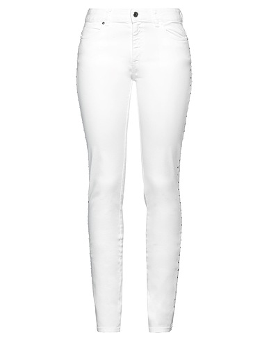 JUST CAVALLI Denim pants White 98% Cotton, 2% Elastane, Bovine leather, Glass