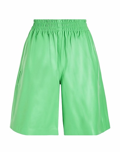 8 by YOOX Leather trouser LEATHER PULL-ON BERMUDA
 Green 100% Lambskin