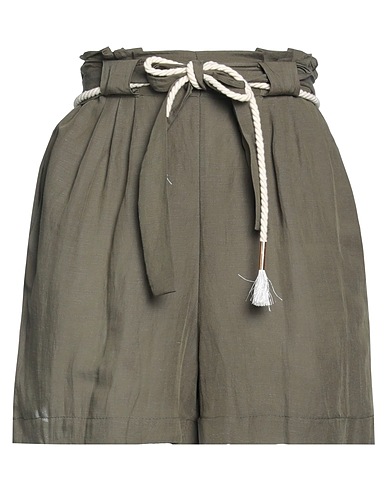 MDM MADEMOISELLE DU MONDE Shorts & Bermuda Verde militare 62% Viscosa, 38% Lino