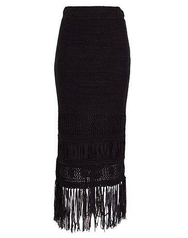 8 by YOOX Long skirt FRINGED MIDI SKIRT
 Black 65% Acrylic, 35% Polyamide
