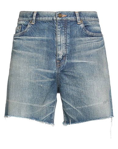 SAINT LAURENT Denim shorts Blue 100% Cotton, Calfskin