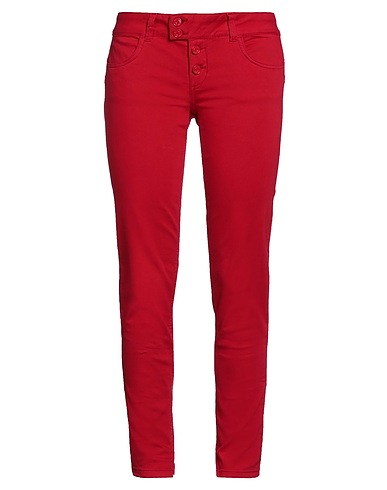 LIU •JO Denim trousers Red 97% Cotton, 3% Recycled elastane
