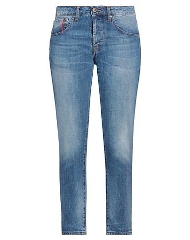 TRUE NYC® Denim trousers Blue 100% Cotton, Polyester, Bovine leather