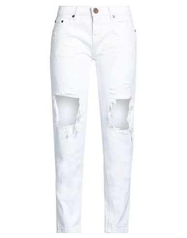 ONE TEASPOON Denim pants White 68% Cotton, 32% Polyester