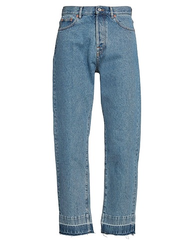 VALENTINO GARAVANI Denim trousers Blue 100% Cotton, Bovine leather
