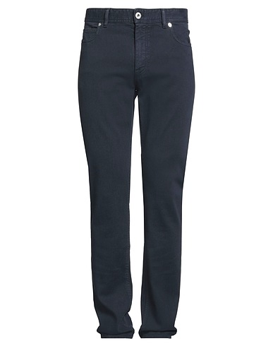 BRIONI Denim trousers Navy blue 98% Cotton, 2% Elastane, Calfskin