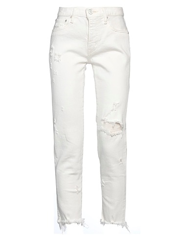MOUSSY Denim trousers Ivory 94% Cotton, 5% Polyester, 1% Elastane
