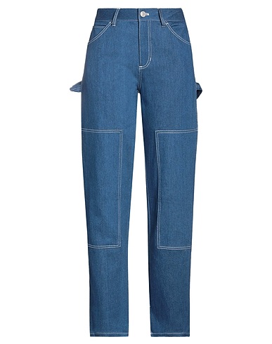 STAUD Denim trousers Blue 99% Cotton, 1% Elastane