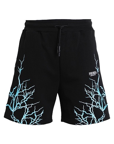 PHOBIA ARCHIVE Pantalone felpa BLACK SHORTS WITH LIGHTBLUE EMBROIDERY LIGHTNING
 Nero 100% Cotone