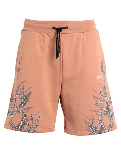 PHOBIA ARCHIVE Shorts & Bermuda TERRACOTTA SHORTS WITH GREY LIGHTNING
 Camel 100% Cotton