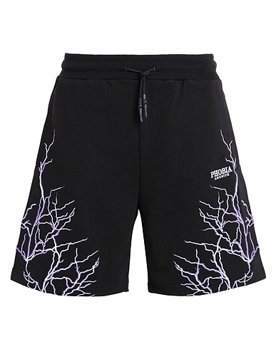PHOBIA ARCHIVE Shorts & Bermuda BLACK SHORTS WITH PURPLE EMBROIDERY LIGHTNING
 Black 100% Cotton