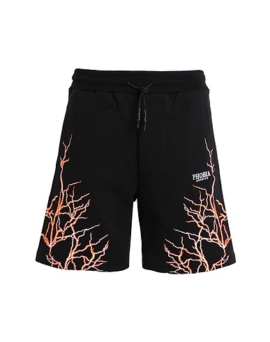 PHOBIA ARCHIVE Shorts & Bermuda BLACK SHORTS WITH ORANGE EMBROIDERY LIGHTNING
 Black 100% Cotton