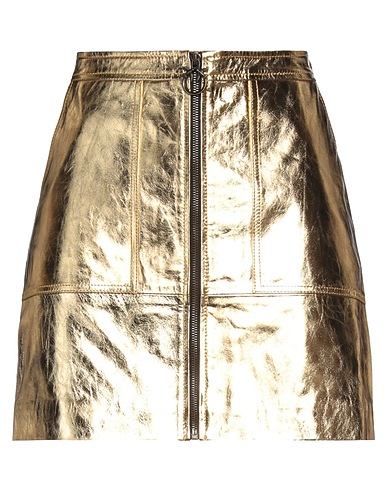PINKO Mini skirt Gold 100% Sheepskin, Acrylic, Polyurethane