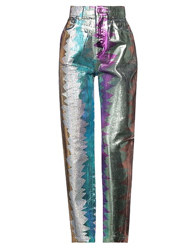 DOLCE&GABBANA Denim trousers Light green 100% Cotton, Brass, Calfskin