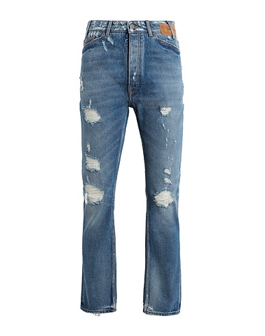 PALM ANGELS Denim trousers Blue 100% Cotton, Soft Leather, Polyester
