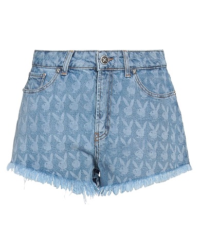 JOHN RICHMOND x PLAYBOY Denim shorts Blue 98% Cotton, 2% Elastane