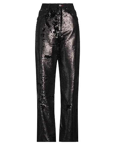 PHILIPP PLEIN Denim trousers Black 100% Cotton, Polyester, Calfskin