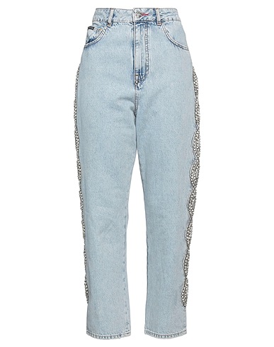 PHILIPP PLEIN Denim trousers Blue 100% Cotton, Glass, Polyester