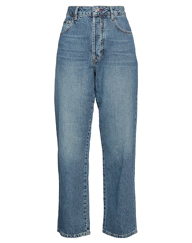 PHILIPP PLEIN Denim trousers Blue 100% Cotton, Calfskin